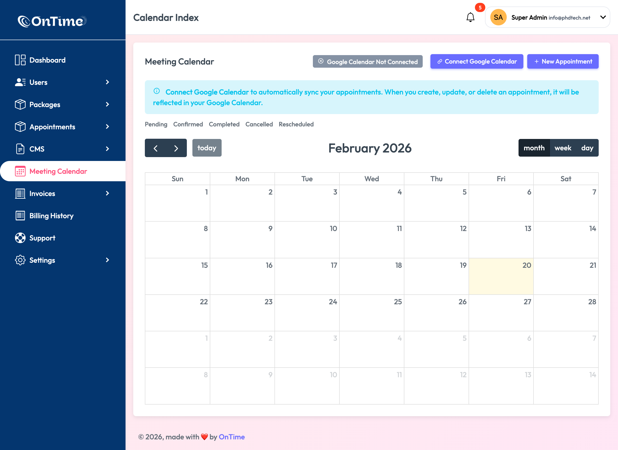 Meeting calendar