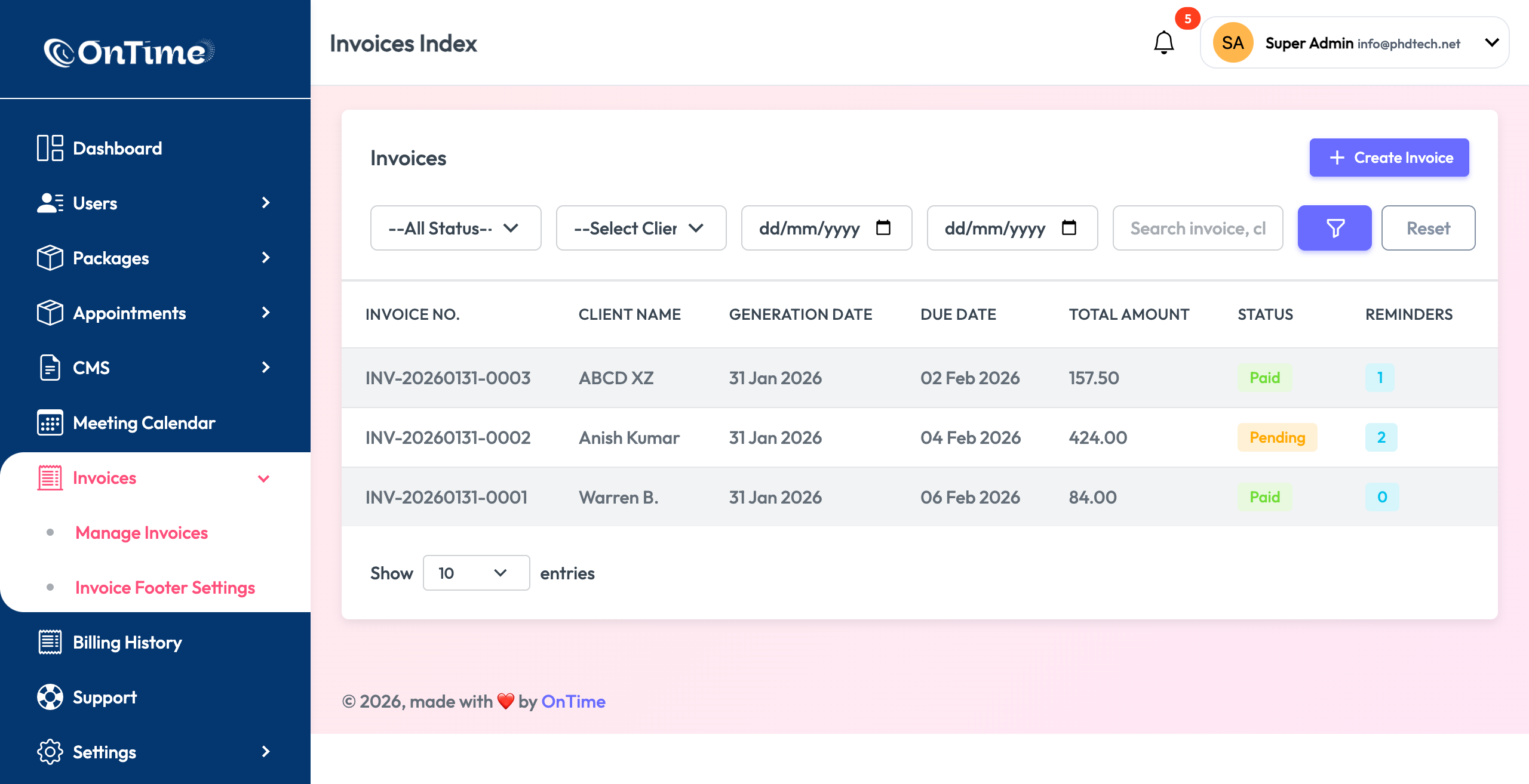 Invoices and billing